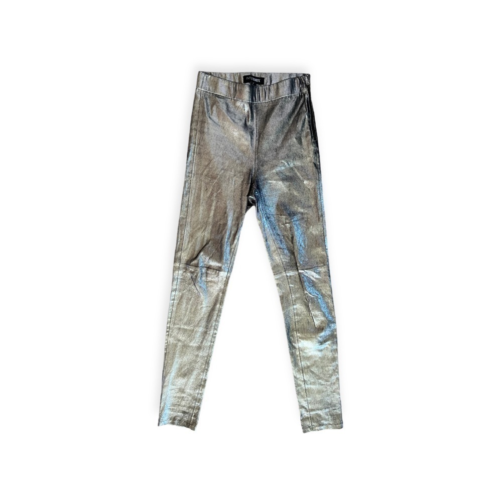 Metallic Silver Leather Leggings - Women Sz 2